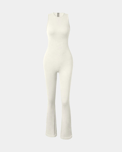 Crew Neck Sleeveless Bell Flare Jumpsuits