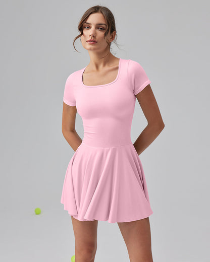 Ruffle Hem Short Sleeve with Shorts Dresses