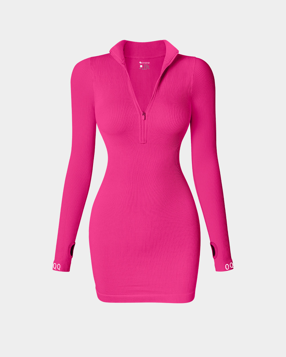 Zip Front Long Sleeve Tops Mini Dress
