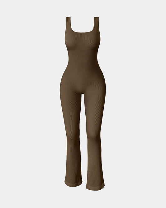Ribbed Sleeveless Tank Tops Bell Bottoms Flare Jumpsuits