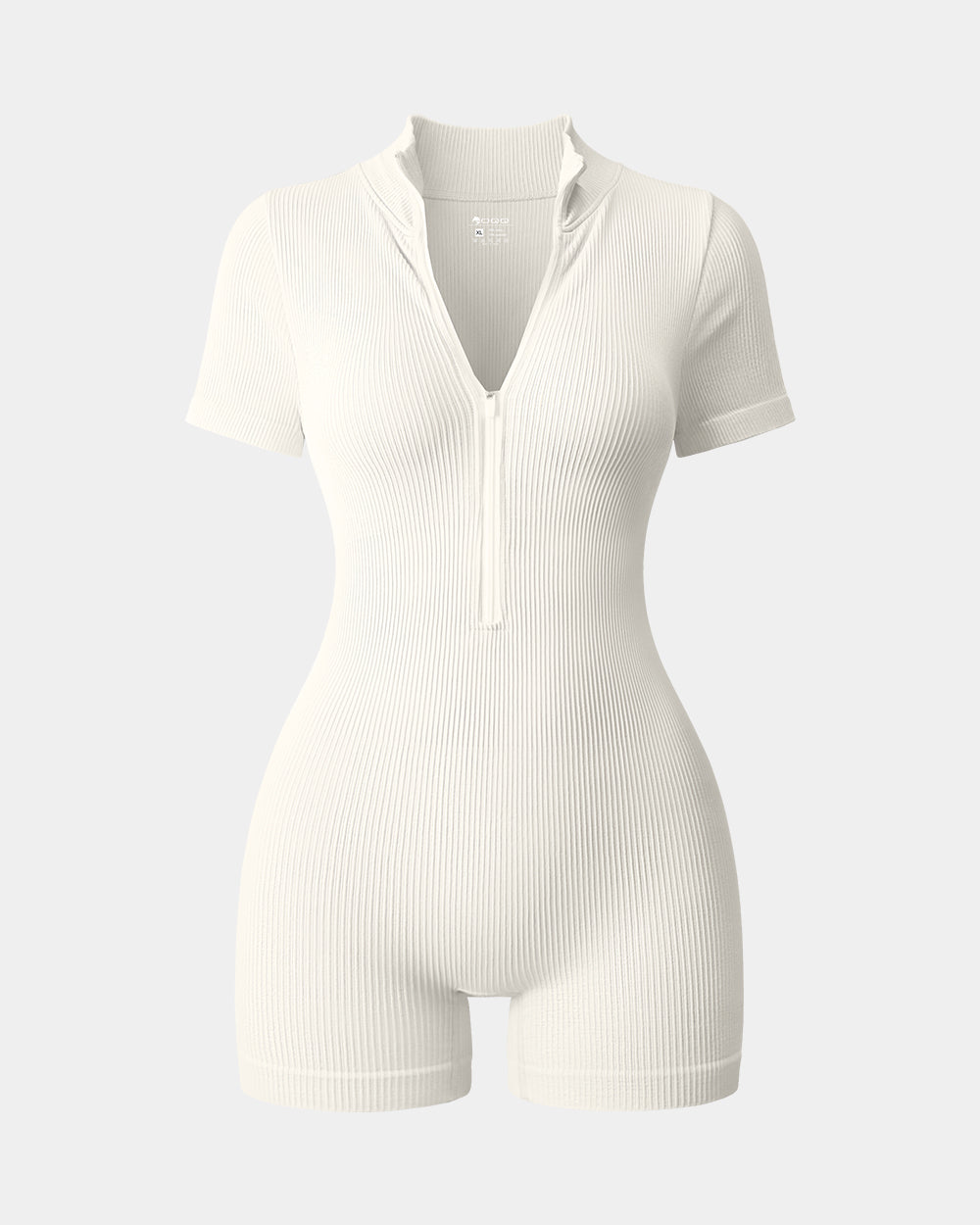 Ribbed Short Sleeve Zip Romper