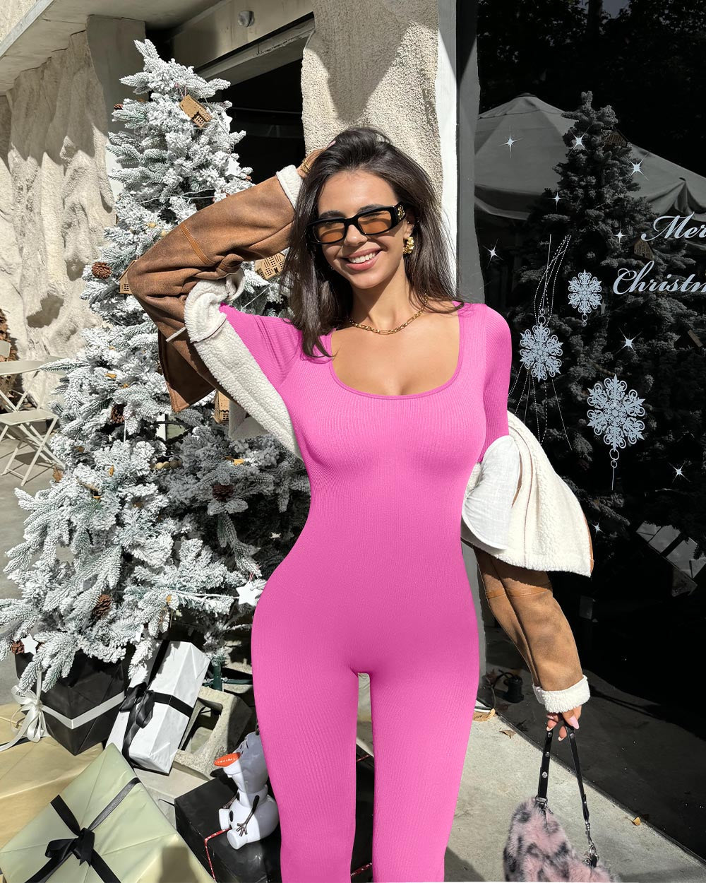Square Neck Long Sleeve Bell Bottoms Jumpsuits