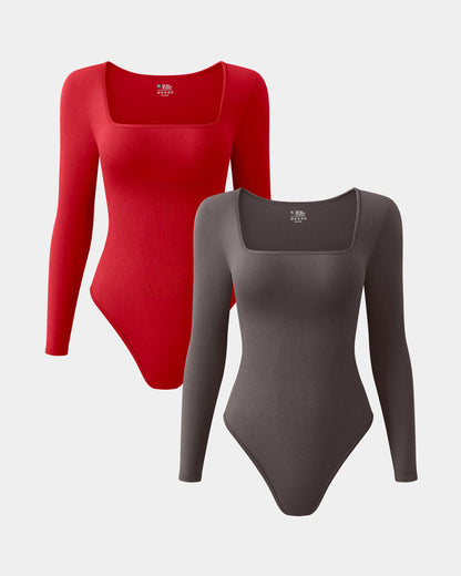 Square Neck Long Sleeve Bodysuits