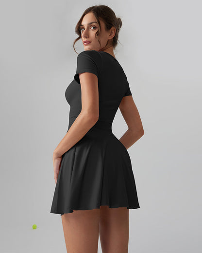 Ruffle Hem Short Sleeve with Shorts Dresses