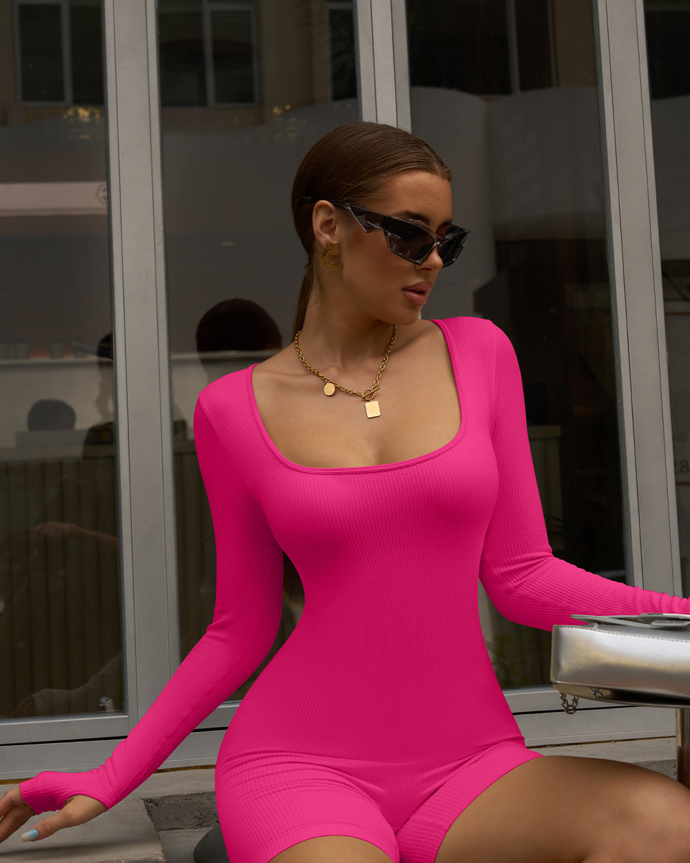 Long Sleeve Square Neck  Jumpsuits Rompers