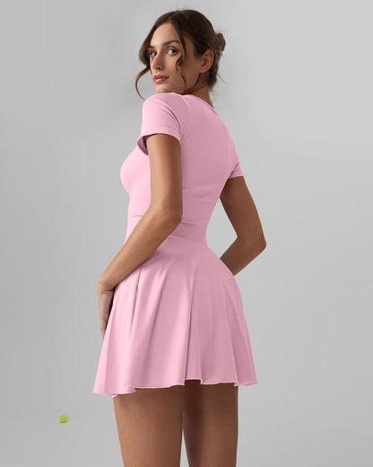 Ruffle Hem Short Sleeve with Shorts Dresses