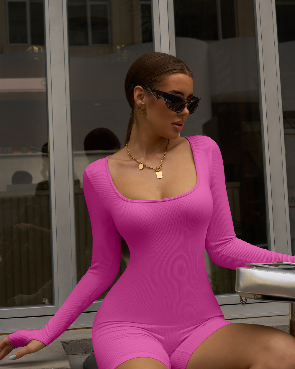 Long Sleeve Square Neck  Jumpsuits Rompers