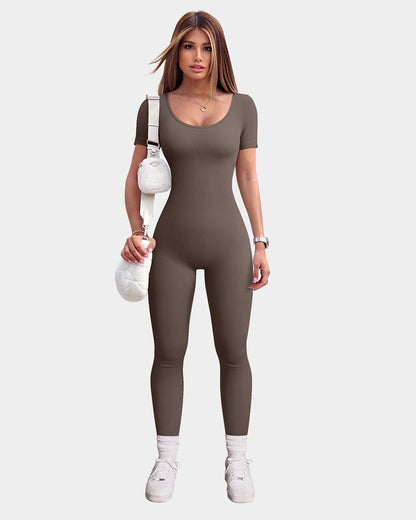 Ribbed Short Sleeve Tops  Jumpsuits