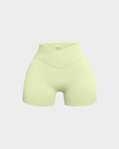 Ribbed Seamless High Waist Cross Over Athletic Shorts