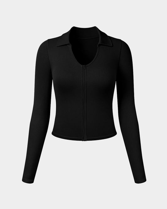 Zipper Fashion Sexy Crop Tops Fitted Tee Shirts