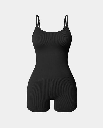 Ribbed Spaghetti Strap Exercise Romper