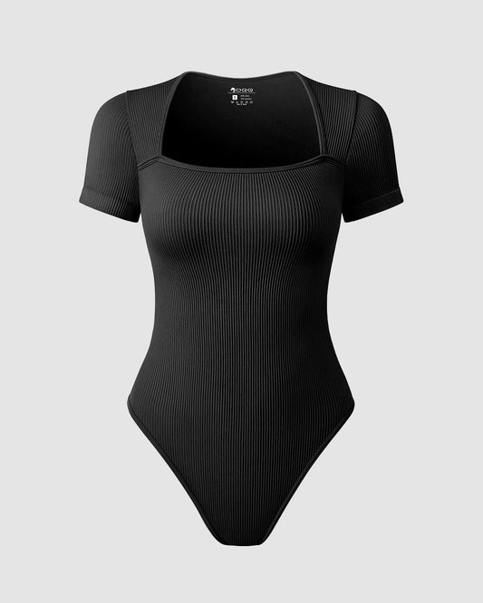 Short Sleeve  Ribbed  Saquare Neck Bodysuits