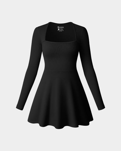 Long Sleeve Square Neck Casual A-Line Mini Dress
