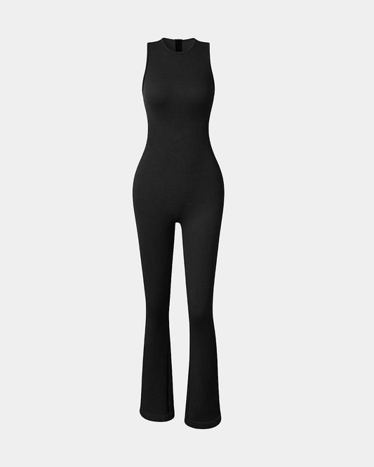 Crew Neck Sleeveless Bell Flare Jumpsuits