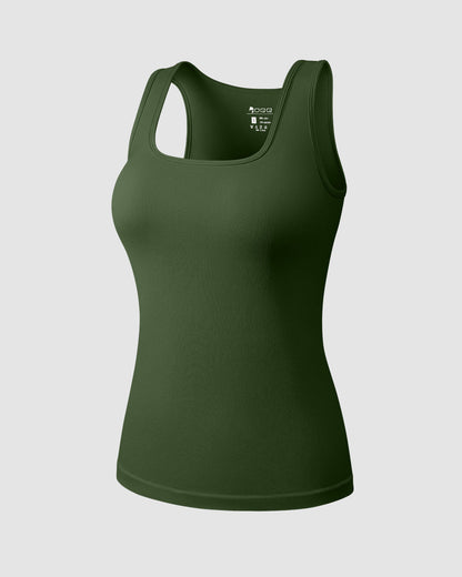 Square Neck Fitted Layer Sleeveless Tank Tops