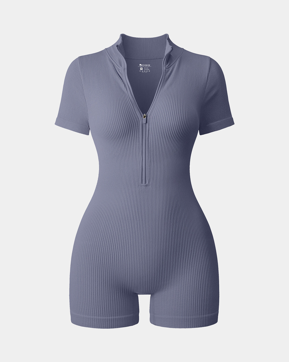 Ribbed Short Sleeve Zip Romper