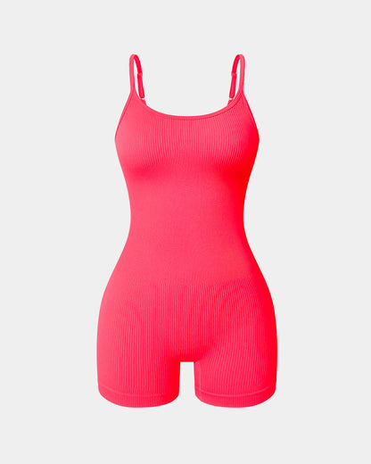 Ribbed Spaghetti Strap Exercise Romper