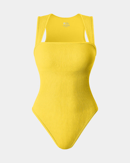 Strappy Square Neck Sleeveless Tummy Control Tank Tops Bodysuits