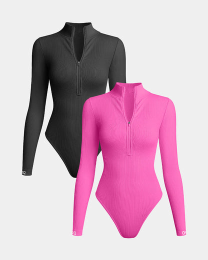 Zip Front Long Sleeve  Bodysuits