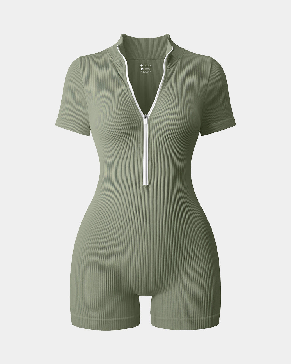 Ribbed Short Sleeve Zip Romper