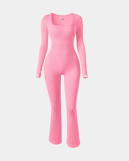 Square Neck Long Sleeve Bell Bottoms Jumpsuits