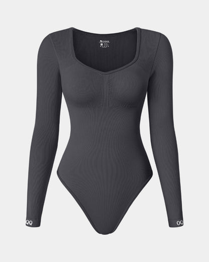 Sexy Ribbed Long Sleeve Tummy Control Tops Bodysuits