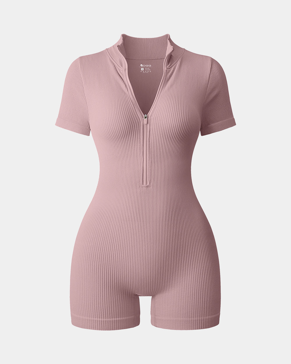 Ribbed Short Sleeve Zip Romper