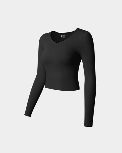 V Neck Long Sleeve Crop Tops