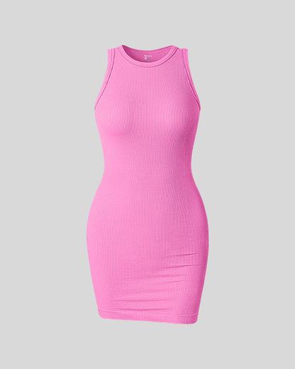 Ribbed Sleeveless Halter Neck  Dresses