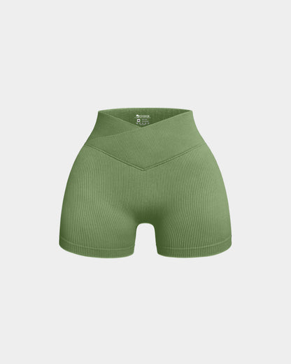 Ribbed Seamless High Waist Cross Over Athletic Shorts