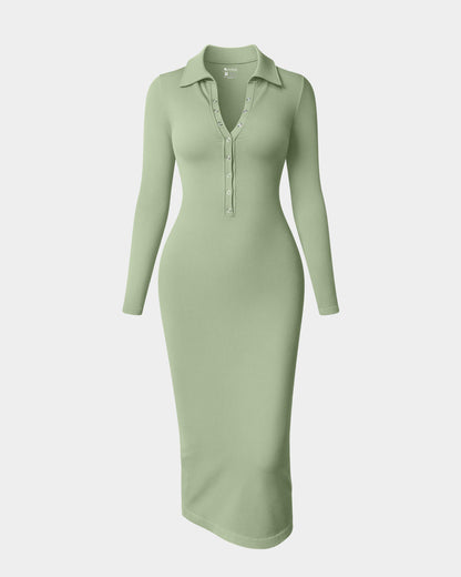 Ribbed Back Slit Button Down Bodycon Elegant Party Dresses