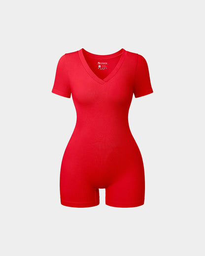 Short Sleeve V Neck Romper