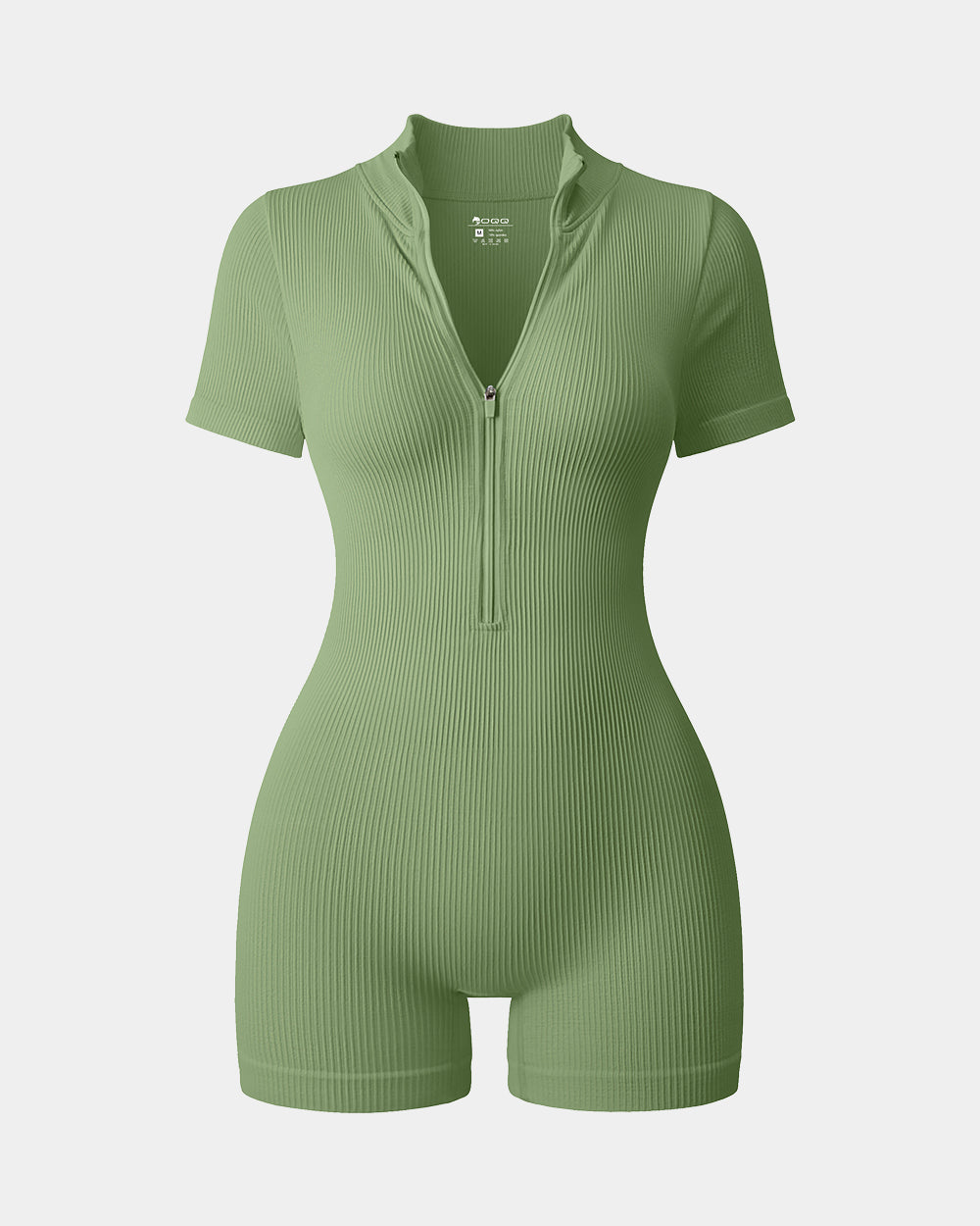 Ribbed Short Sleeve Zip Romper