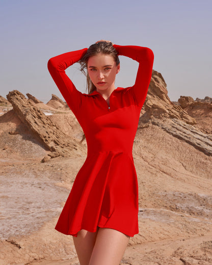 Long Sleeves Solid A-line Dress