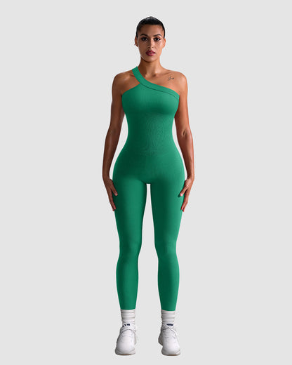 Ribbed One Shoulder  Sport Jumpsuits