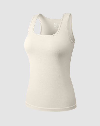 Square Neck Fitted Layer Sleeveless Tank Tops