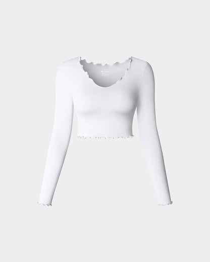 Long Sleeve V Neck Crop Tops Ruffled