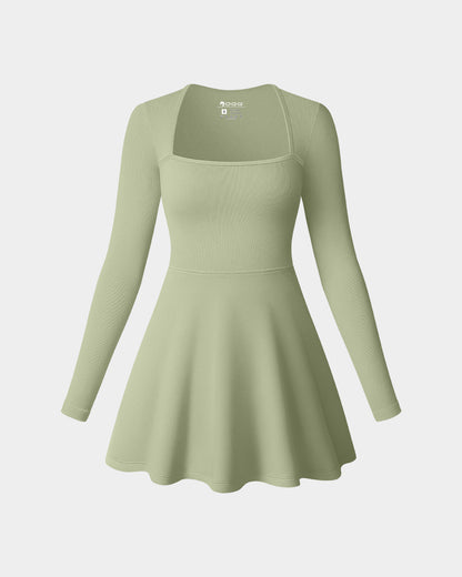 Long Sleeve Square Neck Casual A-Line Mini Dress