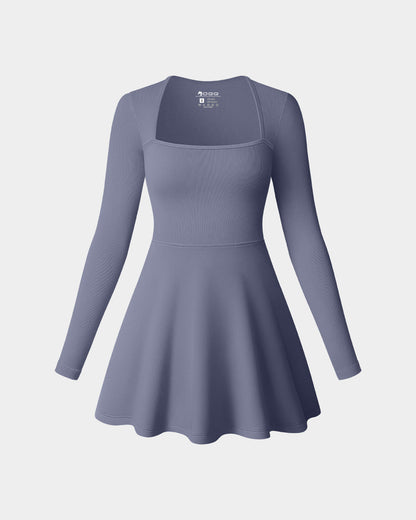 Long Sleeve Square Neck Casual A-Line Mini Dress