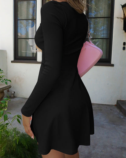 Long Sleeve Square Neck Casual A-Line Mini Dress