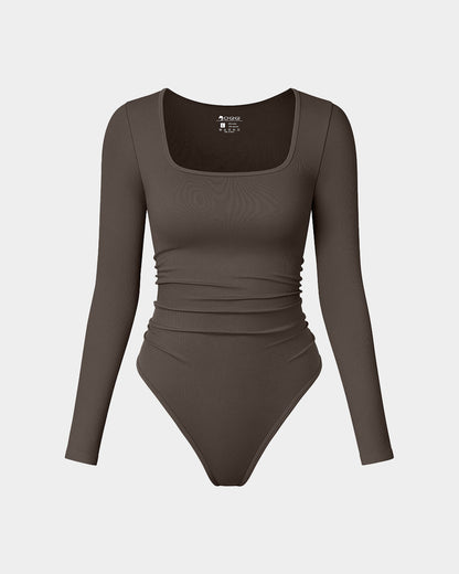 uched Long Sleeve Square Neck Stretch Bodysuits