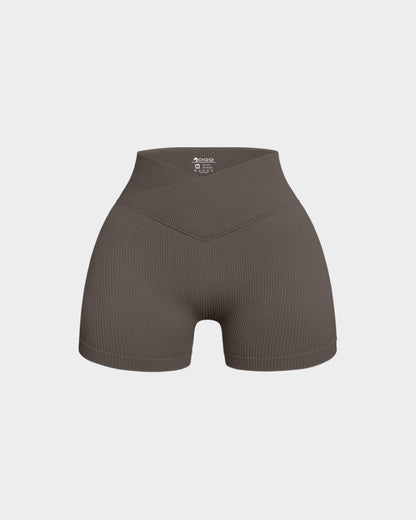 Ribbed Seamless High Waist Cross Over Athletic Shorts