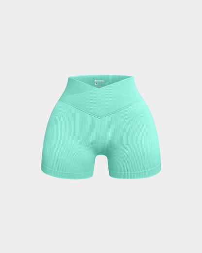Ribbed Seamless High Waist Cross Over Athletic Shorts
