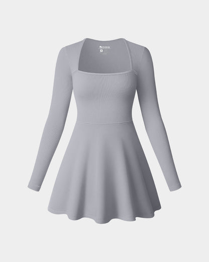 Long Sleeve Square Neck Casual A-Line Mini Dress