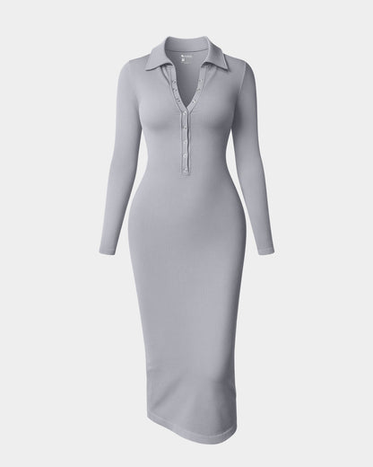 Ribbed Back Slit Button Down Bodycon Elegant Party Dresses