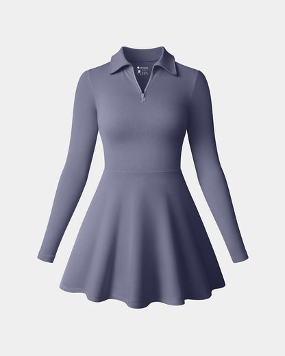 Long Sleeves Solid A-line Dress